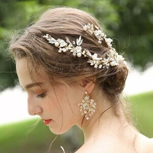 ヘッドドレス イヤリング ピアス ウェディング セット 結婚式 ゴールド ブライダルアクセサリー アクセサリー ヘアアクセサリー 