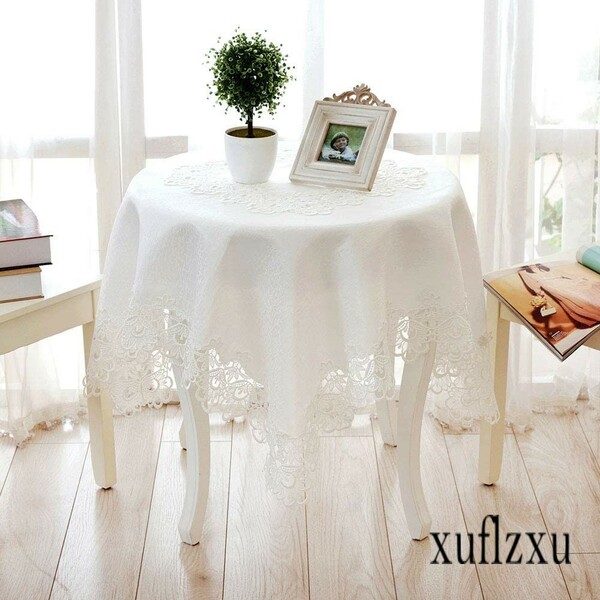 ヨーロッパスタイル　シンプルな刺繍レーステーブルクロス、レースの テーブルランナー、パーティー結婚式の宴会の装飾 110X110CM