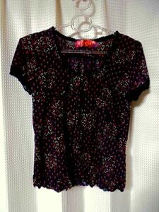 COCUE Cocue tulip floral print short sleeves cut and sewn cardigan M black black 