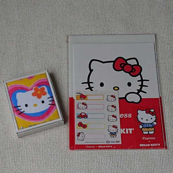 【未使用】ハローキティちゃんミニタオル1枚&ハローキティちゃん4点セット(☆ノート☆クリアファイル☆シール☆ポチ袋)