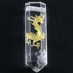 Art hand Auction [Natural Stone Pendant Top] Crystal Carving Point Blue Dragon (Gold), hand craft, handicraft, beadwork, metal parts