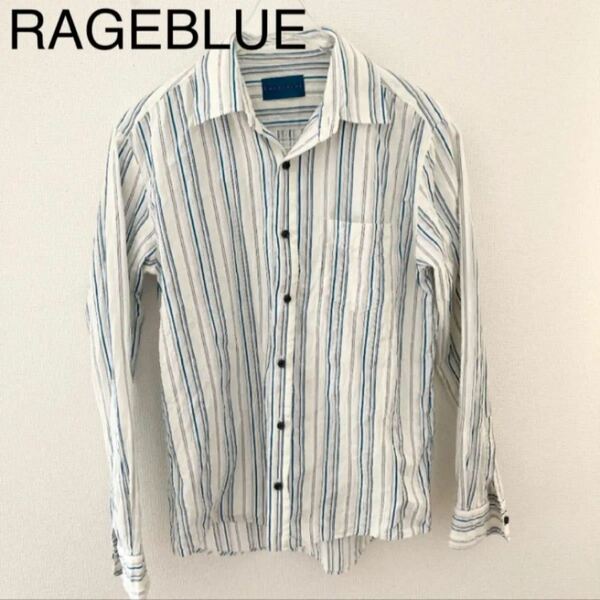 RAGEBLUE シャツ　ストライプ　白　青