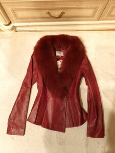 vero sheep leather ram leather fox fur red pe plum flair Ram leather jacket new goods 