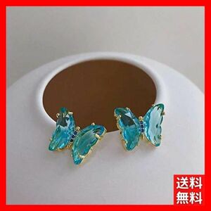  earrings Gold butterfly blue butterfly blue clear lady's Korea crystal metal frame jewelry equipment ornament accessory #C865-1