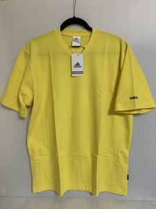 即決/タグ付/adidas/アディダス丸首半袖Tシャツ/サイズOチェスト104～112身長175～185/CLIMALITE/イエロー/黄色/メンズ/よれしわ