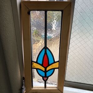 7s-948 アンティークステンドグラス 花草柄/上下使い可 1920年代英国製/イギリス製