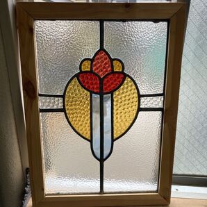 7s-949 アンティークステンドグラス 花草柄/格子柄 1920年代英国製/イギリス製