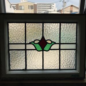 8s-46 アンティークステンドグラス 花草柄/格子柄 1920年代英国製/イギリス製