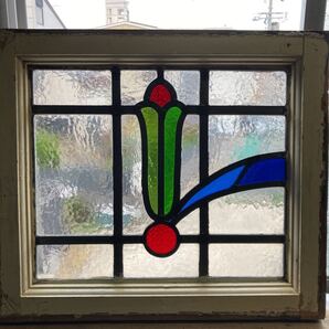 8s-62 アンティークステンドグラス 花草柄/上下使い可 1920年代英国製/イギリス製