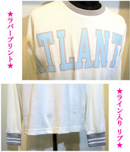 新品 Mサイズ カレッジTシャツ 長袖 ATLANTA 2269.02 白 ホワイト メンズ ロンT ラバープリント クルーネック WHITE ライン入り リブ袖_画像3