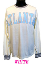 新品 Mサイズ カレッジTシャツ 長袖 ATLANTA 2269.02 白 ホワイト メンズ ロンT ラバープリント クルーネック WHITE ライン入り リブ袖_画像1