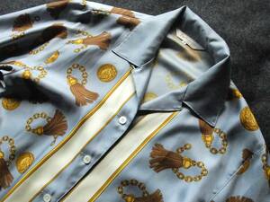 Burberrys　バーバリー　ビンテージ　総柄　長袖 シャツ　レディース　サイズ9　スカーフ柄　青 ブルー　金ボタンロゴ柄　夏に最適素材