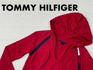 ☆送料無料☆ TOMMY HILFIGER トミーヒルフィガー USA直輸入 古着 フード付 ニット パーカー レディース S レッド トップス 中古 即決