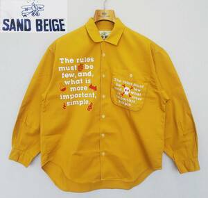 ■SAND BEIGE*長袖シャツ*綿100％*マスタード色*黄土色*メンズ*英字*シンプル*おしゃれ*重ね着*フランク*外出*トップス* #4889