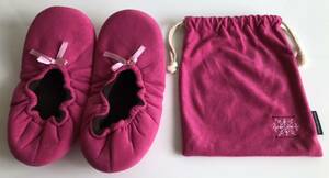 ルームシューズ 収納袋付き 携帯スリッパ 室内履き ポータブル 折りたたみ サイズ22cm〜23cm ピンク リボン