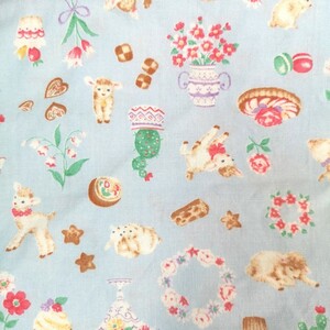 新品 布地 ひつじ マカロン ケーキ 花 ブルー