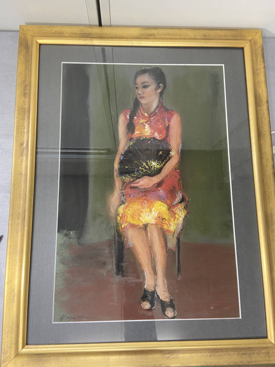おすすめ特集の通販 肉筆　額縁　油絵　人物　チャイナドレス女性 絵画/タペストリ