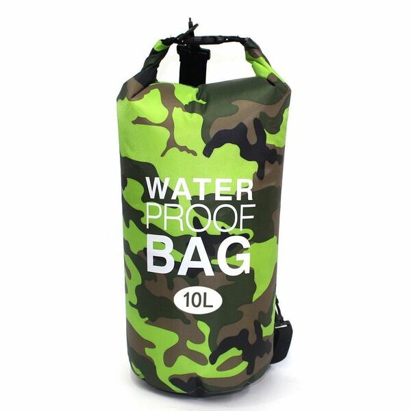 防水バッグ ウォータープルーフバッグ 防水 ドライバッグ 防災バッグ 大容量 肩掛けベルト 緑×迷彩 アウトドア用品　15L