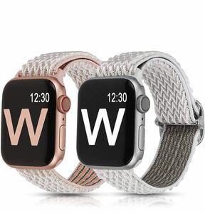 【2個付き】 Apple Watch アップルウォッチ バンド38/40/41mm シリーズSE/7/6/5/4/3/2対応 ナイロン製弾性バンド (ピンク＋ホワイト)
