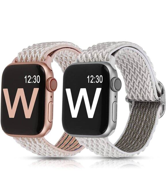 【2個付き】 Apple Watch アップルウォッチ バンド 42/44/45/49mm シリーズSE/8/7/6/5/4/3/2対応ナイロン製弾性バンド (ピンク+ホワイト)
