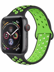 Apple Watch アップルウォッチ バンド シリコン 交換ベルト　ラバーベルト38/40/41mm シリーズ2345678SE対応 スポーツバンド　通気性　黒緑