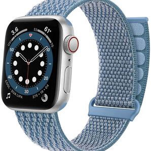 Apple アップルウォッチバンド 42/44/45/49mm ナイロンバンド 交換ベルト 替えベルト シリーズ2345678SE対応 マジクテープ ブルー