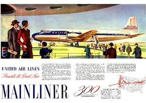 ●334F　1947年のレトロ広告 ユナイテッド航空 UNITED AIR LINES