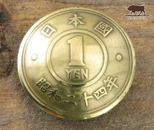 〓コンチョ ネジ式　日本古銭　1円黄銅貨　1YEN面　ボタン 19mm