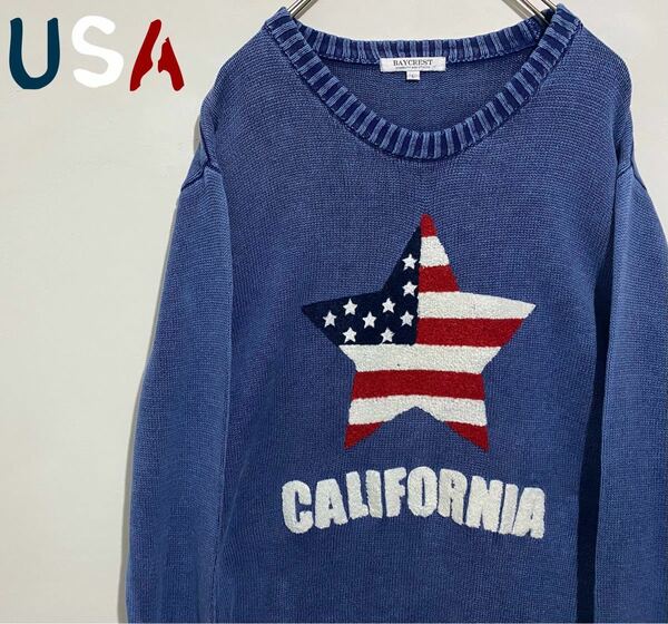 USA california ニットロゴ 刺繍 メンズ アースカラー
