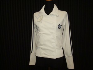 ● LB-03 ニューヨークヤンキース ロゴ刺繍 スリーライン ホワイト 白 レディース 長袖 ジャケット パーカー ブルゾン Sサイズ Mサイズ 36