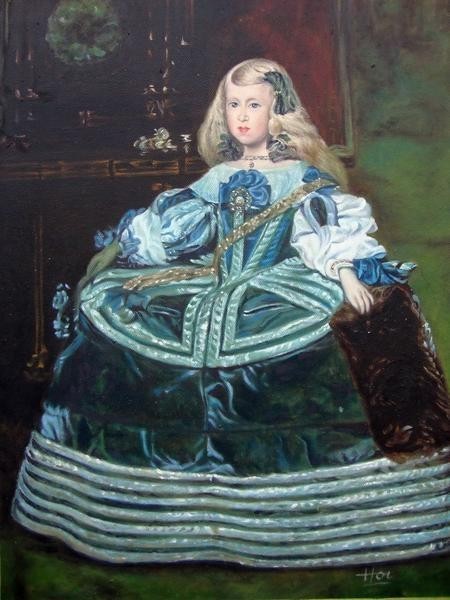 油絵 ベラスケスの名作_青いドレスのマルガリータ王女 MA454, 絵画, 油彩, 人物画
