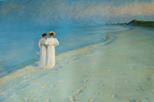 Art Auction 特価油絵 クロイアの名作_黄昏の海辺 MA178, 絵画, 油彩, 人物画