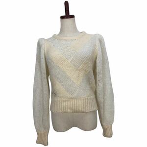 Vintage YVES SAINT LAURENT Yves Saint-Laurent lady's beige total pattern lame entering long sleeve knitted sweater tops M inscription 