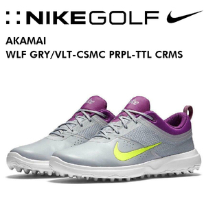 25.5cm Nike red my Wolf gray bolt golf shoes NIKE AKAMAI G WLF GRY/VLT-CSMC PRPL-TTL CRMS