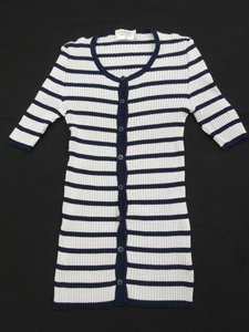 [ superior article ] Chanel (CHANEL) 40 border tops Logo button knitted marine navy / gray tunic 