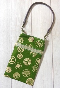 □スマホポーチ□家紋柄 グリーン□ハンドメイド 小物入れ ケース