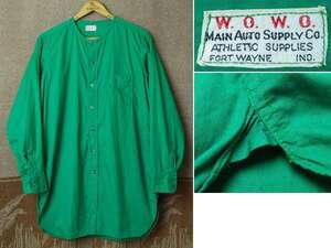 ノーカラー 【W.O.W.O. MAIN AUTO SUPPLY CO】 30s40s Green Cotton Shirt 30年代 コットン シャツ ワーク ビンテージ ヴィンテージ 20s50s