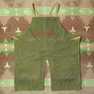  chaps type [Union Milk embroidery ]50s Embroidered OD Duck Work Apron / 50 period Work apron canvas Duck Vintage 30s40s60s