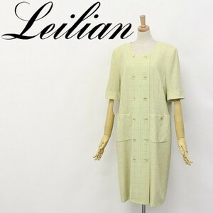 美品 大きいサイズ◆Leilian/レリアン チェック柄 五分袖 ダブル ノーカラー ロング ジャケット 13+