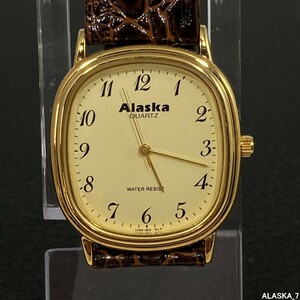 【未使用 / 即決 / 送料185円 / ベルト難】ALASKA アラスカ V255-900 WLP ゴールド メンズ腕時計 No.20317-4 /208