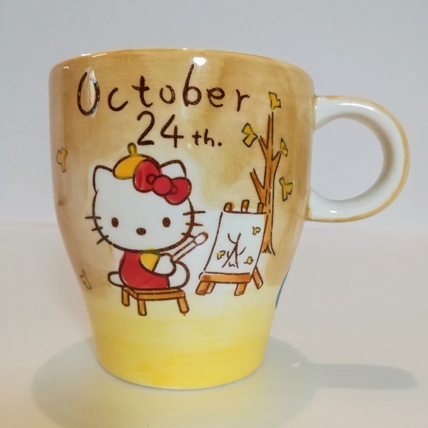 [Sin usar / Envío (todas las prefecturas) desde 510 yenes / 24 de octubre Tauro] Taza de cumpleaños de Hello Kitty Taza de cumpleaños de Hello Kitty pintada a mano KT1024-2, utensilios de té, Taza, Cerámico