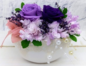* price cut last 1 piece! preserved flower race oval ceramics pot rose purple birthday festival birth festival new building festival opening festival Mother's Day gift *