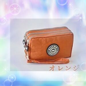MERRIMENT ポーチ バッグインバッグ 小物入れ 3連ファスナー コスメポーチ 化粧ポーチ 大容量 オレンジ色