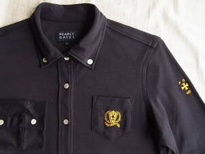 P'EARLY GATES パーリー ゲイツ　ストレッチ鹿の子　ボタンダウン　ゴルフシャツ　サイズ 0 日本製　ネイビー