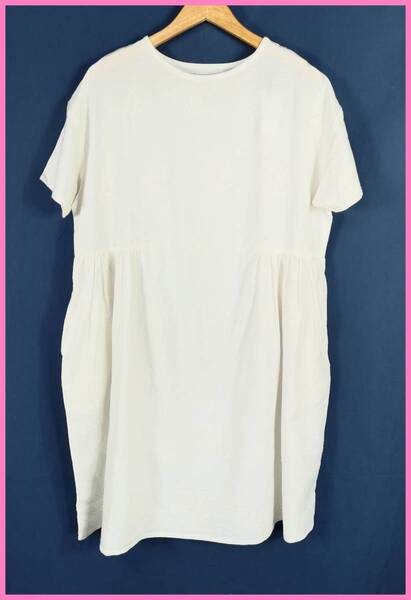 BY‐⑨春夏☆新品☆送料込み☆即決☆ナチュラル系☆綿麻混☆M~Lサイズ☆ワンピース☆オフホワイト(植物刺柄)