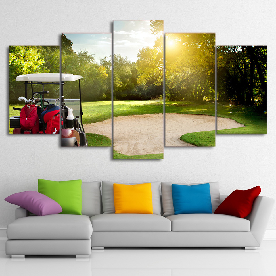 c58 ☆ Panel de arte ☆ Juego completo de 5 (con marco de madera) ☆ Campo de golf Campo de golf Póster de arte deportivo, obra de arte, cuadro, otros