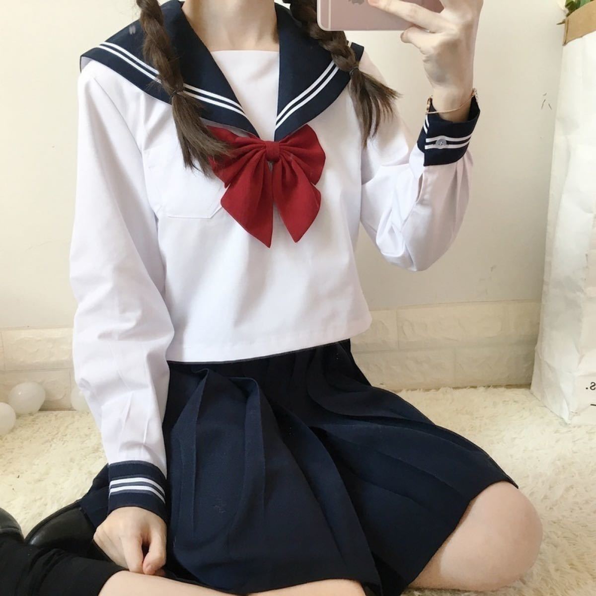 夏長袖セーラー服セット(本格的)180cm大きいサイズ セーラー服 純正