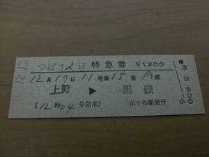 つばさ2号　特急券　上野→黒磯　昭和52年12月13日発行　市ヶ谷駅発行