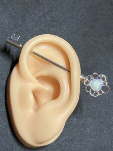  postage 84 jpy ~ silver 14G 38mm key key Heart in dust real body pierce .. earrings Stone 