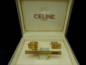 ◎№3650◎■美品■セリーヌ【ＣＥＬＩＮＥ】■【ゴールド】■カフス＆ネクタイピン セット♪